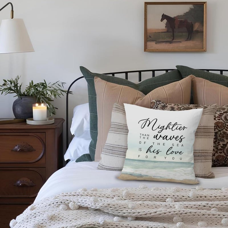 ETVISO Mightier Than The Waves of The Sea Psalm 93:4 Religious Throw Pillow Case 18x18, Inspirational Christian Bible Verses Watercolor Decor for Bedroom Living Room Sofa - Image 3
